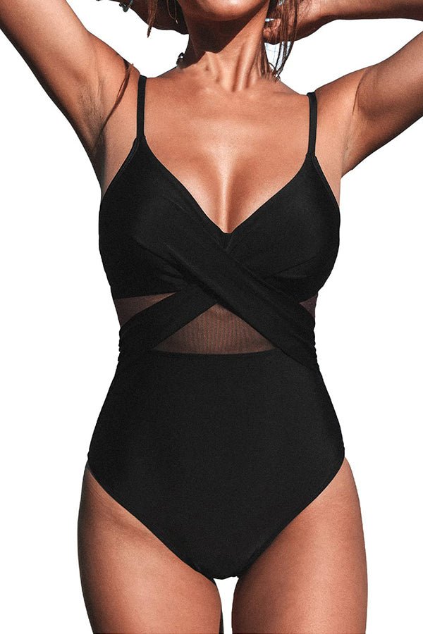 Printed Cross Cutout One-Piece Swimsuit
