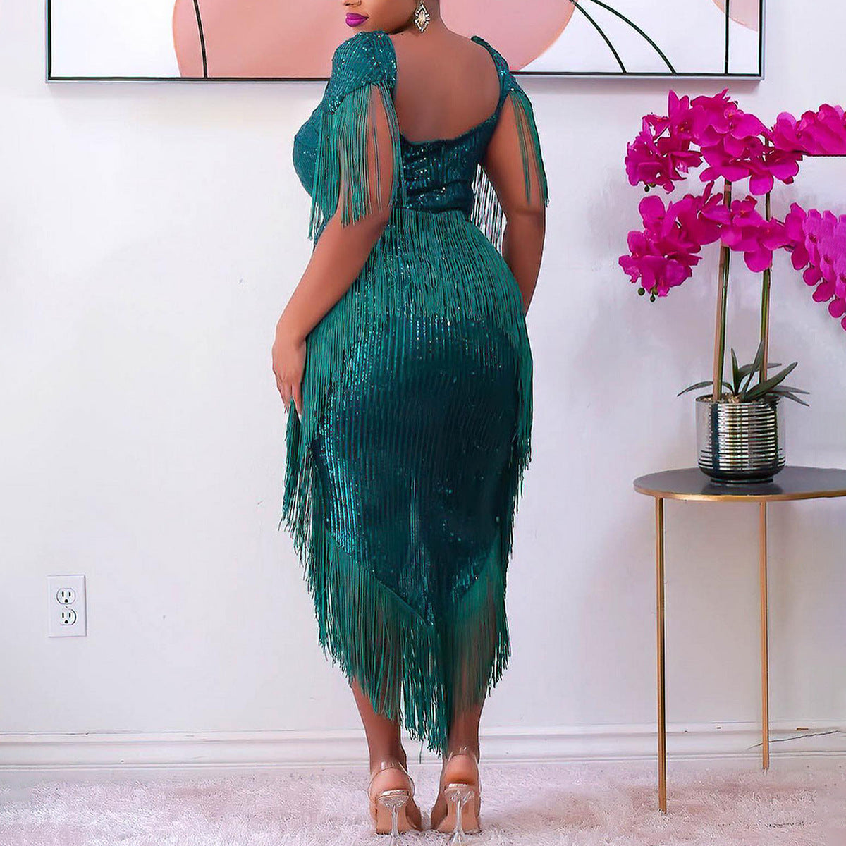 Evening Dress Sequined Tassels Slim Fit Sexy Bridesmaid Dress Women - View 2 | VelvetHem