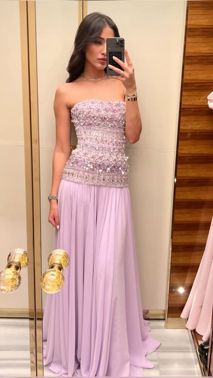 Lilac Strapless Long Prom Dresses Party Dress 20th Birthday Outfits - VelvetHem