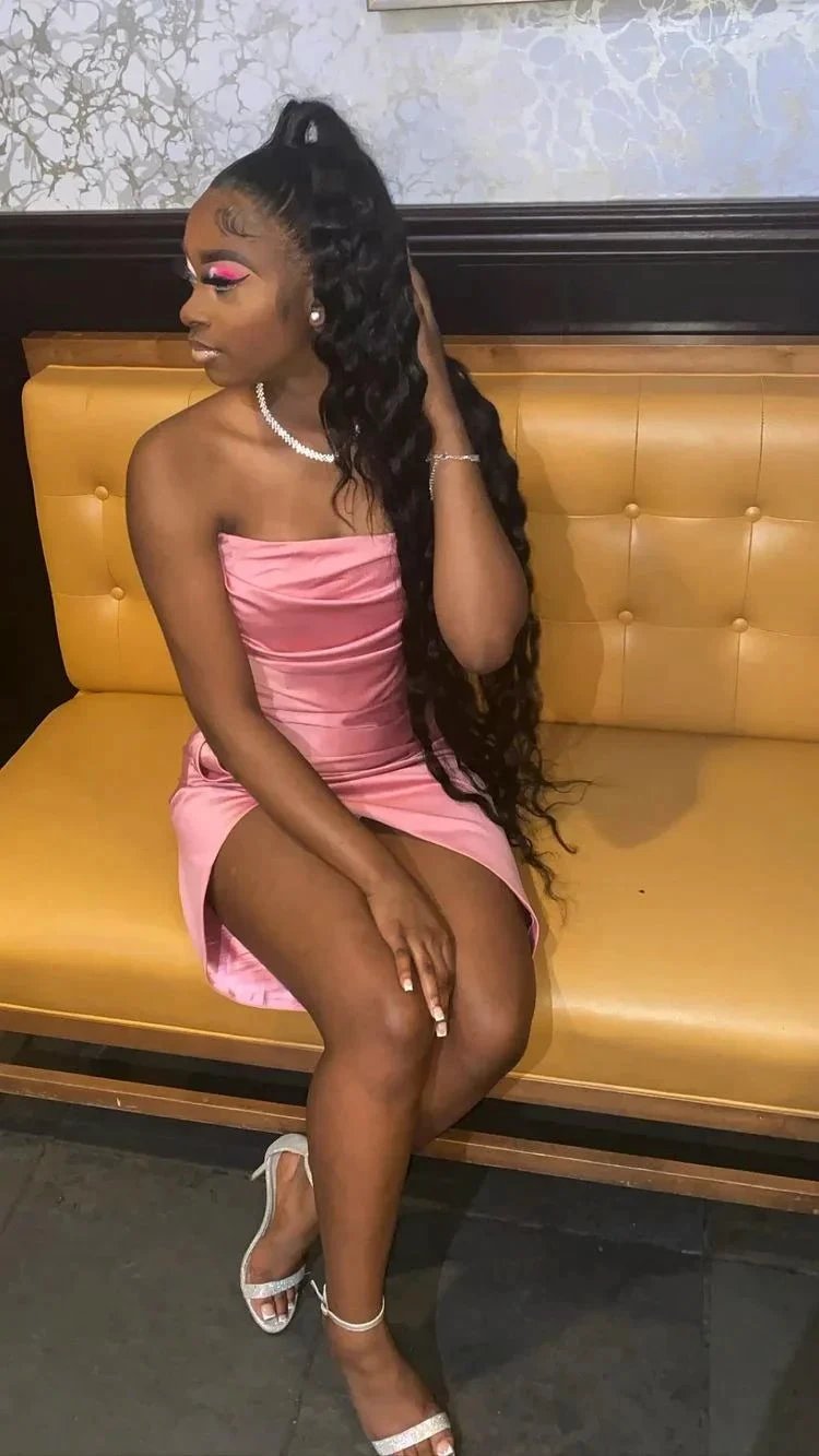 Pink 19th Birthday Dress Outfit Black Girl Lovely Pink Strapless Homecoming Dress (ZD12504)