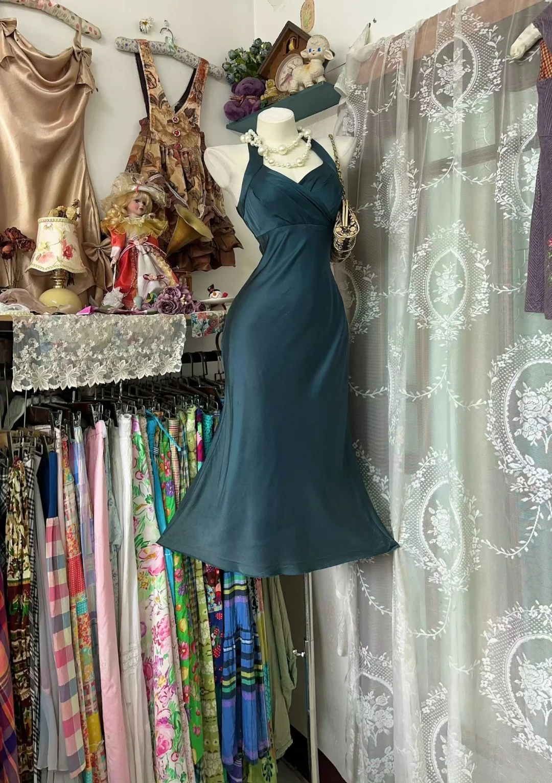 Green Mermaid Satin Party Dress Elegant Evening Dress