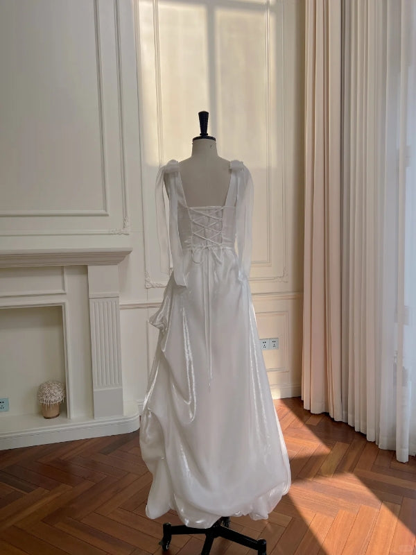 A-Line White Long Formal Party Dress Sweet Simple Bridal Dress