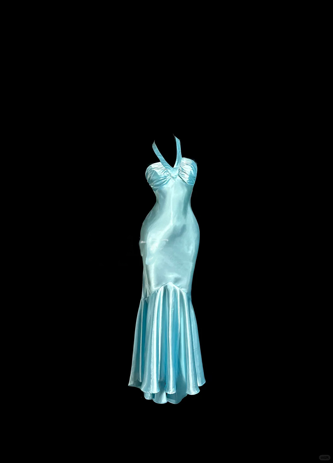 Halter Mermaid Blue Long Prom Dress Satin Maxi Dress J8041