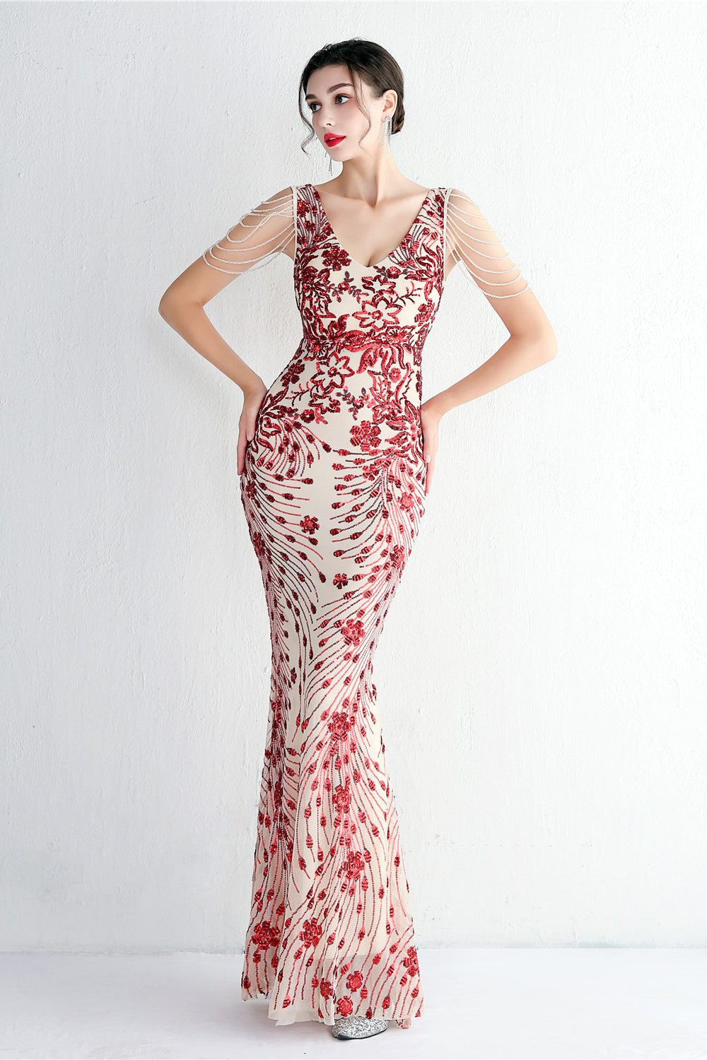 Elegant Long Slim Sequin Formal Event Sequin Dress - View 4 | VelvetHem
