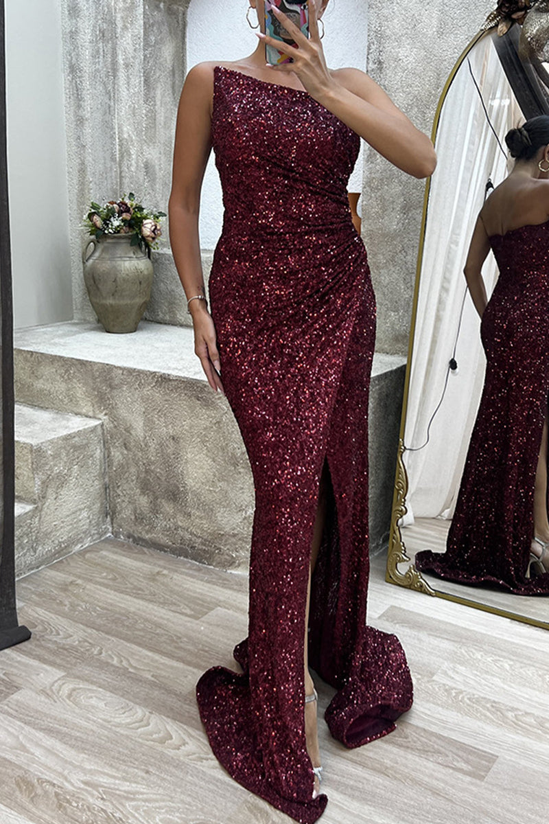 Sexy Formal Solid Slit Asymmetrical Oblique Collar Evening Dress Dresses - View 8 | VelvetHem