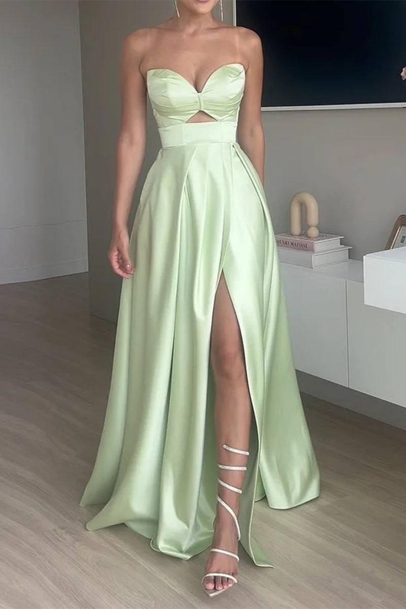 Sexy Prom Solid Color Slit Irregular Strapless Evening Dresses - VelvetHem