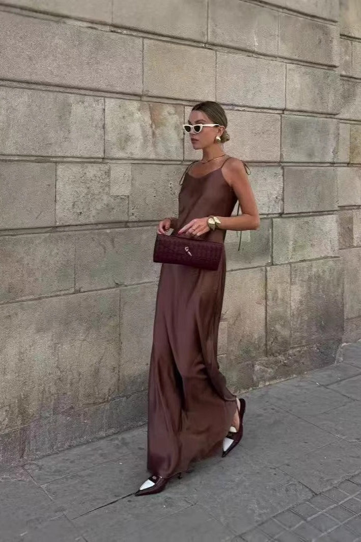 Satin Cami Backless Silk Dress - View 2 | VelvetHem