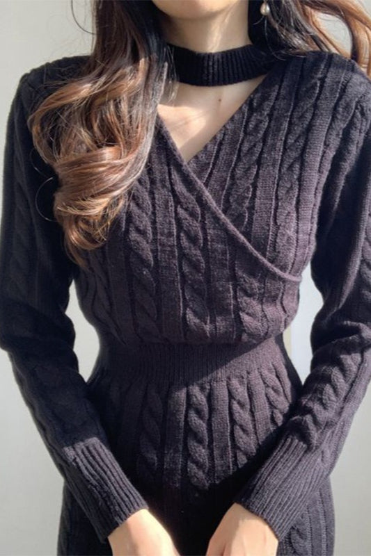 Ribbed Reversible Crewneck Split Hem Sweater Dress - View 6 | VelvetHem