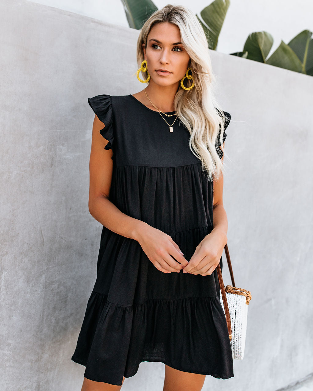 East Coast Pocketed Tiered Babydoll Dress Black
