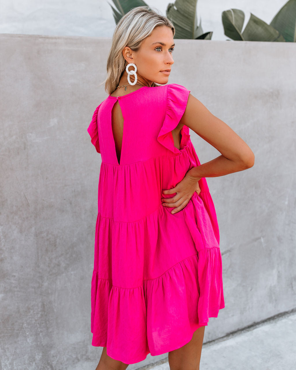 East Coast Pocketed Tiered Babydoll Dress Fuchsia