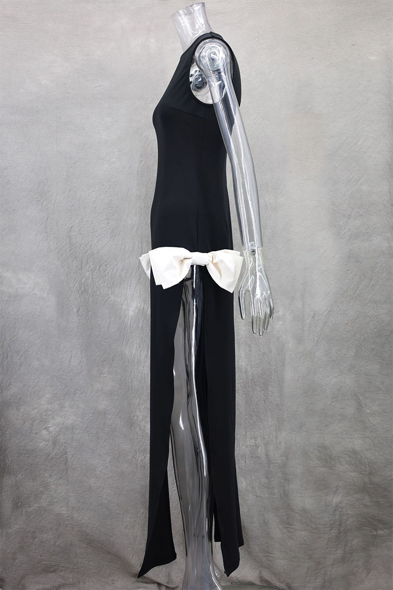 Sexy Solid Color Slit Bow Decor O Neck Evening Dresses - View 10 | VelvetHem