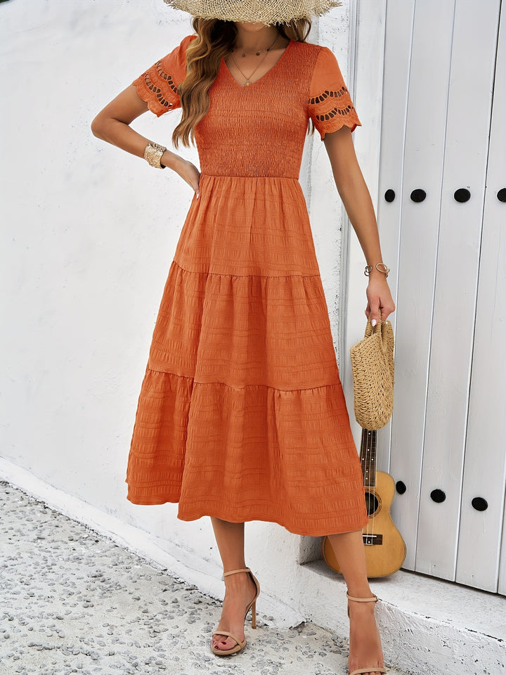 Cristina Statement a Line Short Sleeved Lace Maxi Dress Elevated Occasion Wear