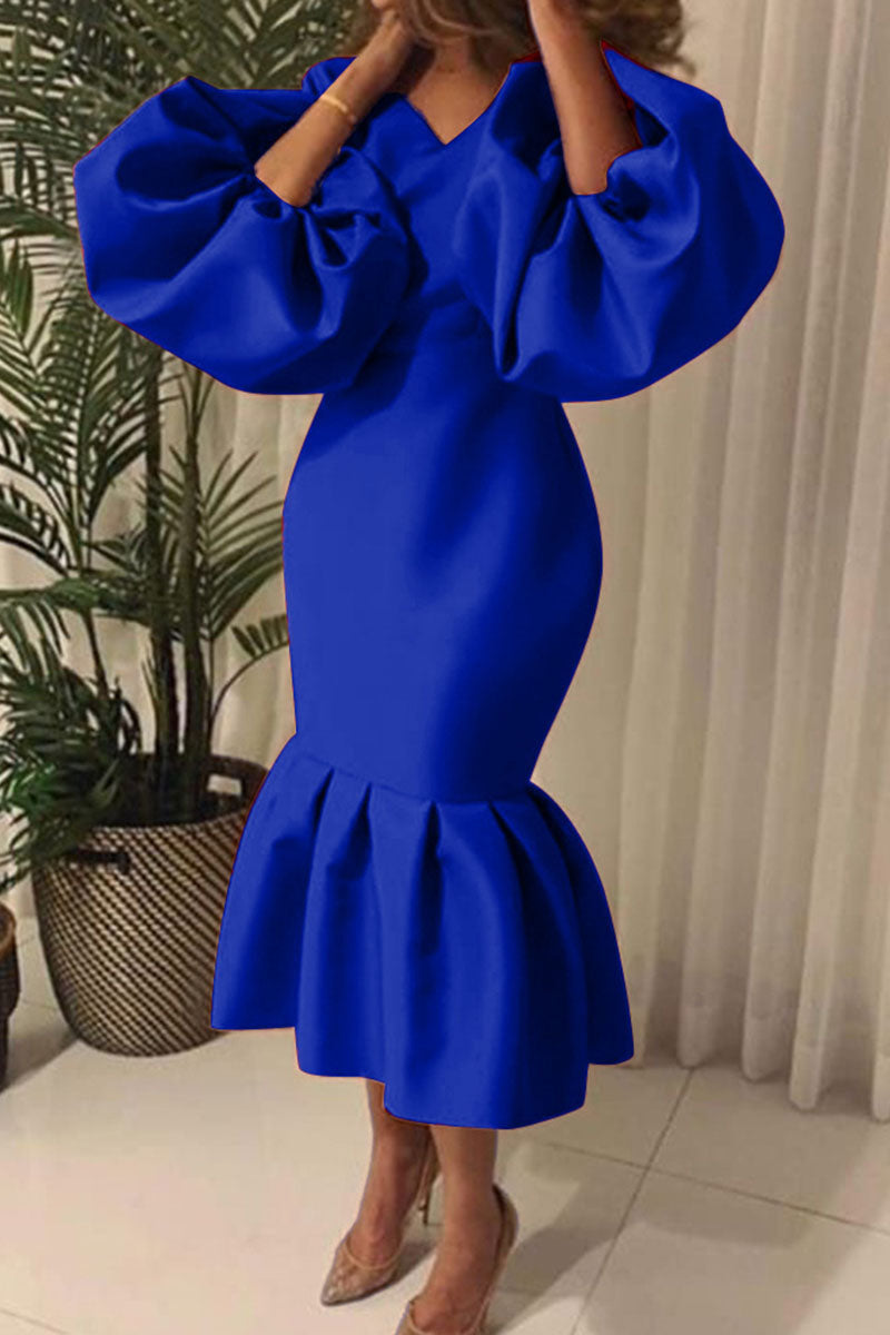 Fashion Sexy Solid Basic V Neck Evening Dress - View 5 | VelvetHem