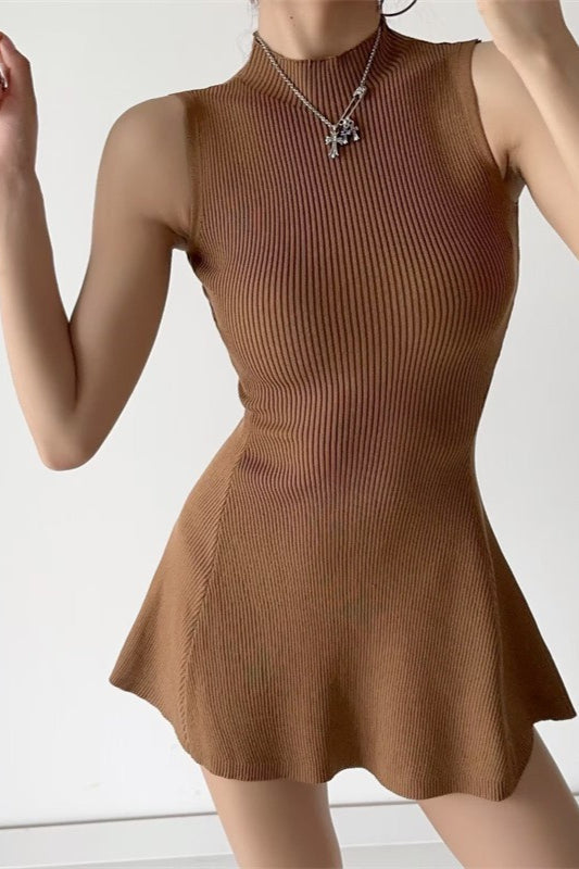 Sleeveless Solid Ribbed Fitted A-Line Sweater Dress - View 4 | VelvetHem