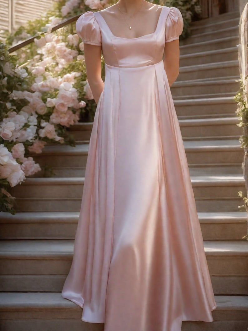 A-Line Pink Satin Long Prom Dress Simple Formal Evening Dress