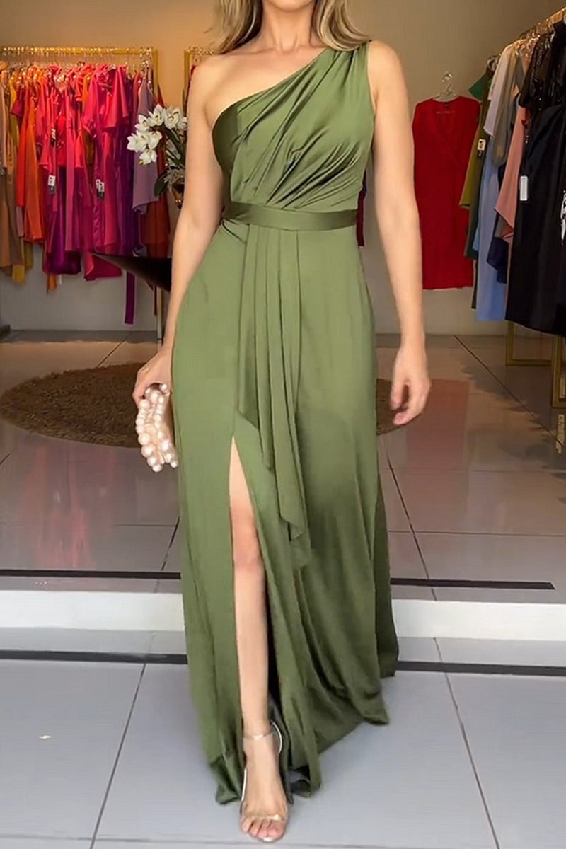 Sexy Slit Ruched Sloping Shoulder Evening Dresses - View 2 | VelvetHem