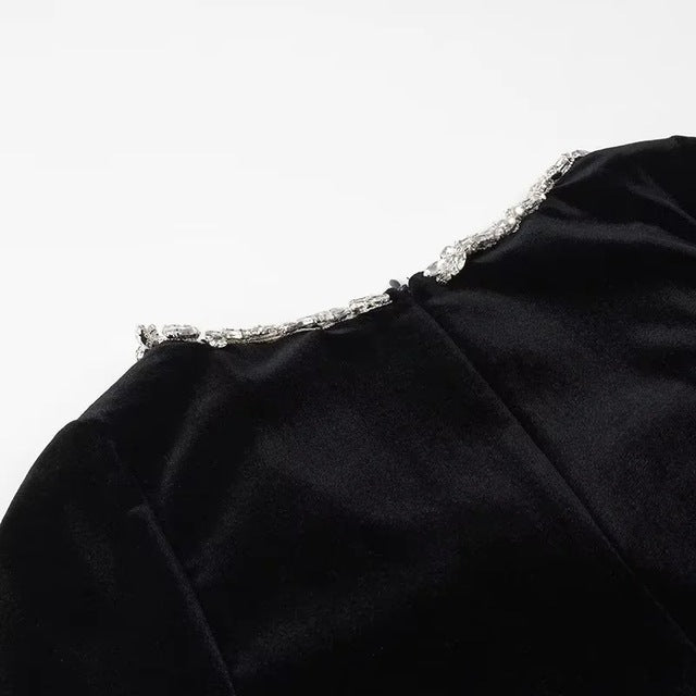 TARUXY Bead Drill Velveteen Dress For Women Long Sleeve Slim Black Formal Dress Female Party Elegant Retro Evening Dresses Femme - View 6 | VelvetHem