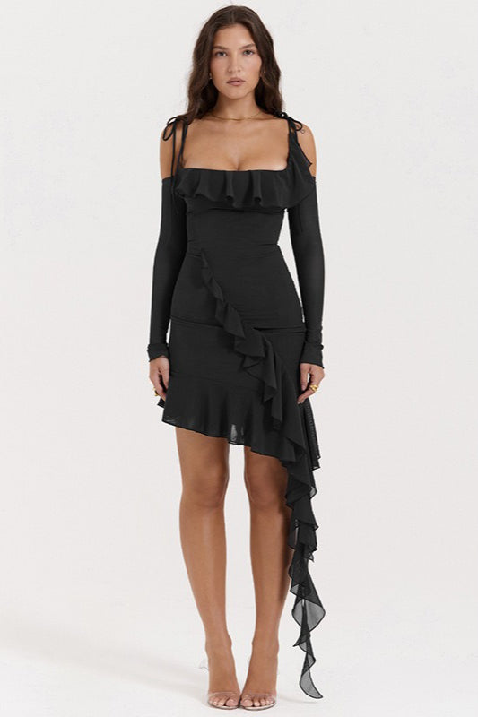 Asymmetric Off Shoulder Slip Dress