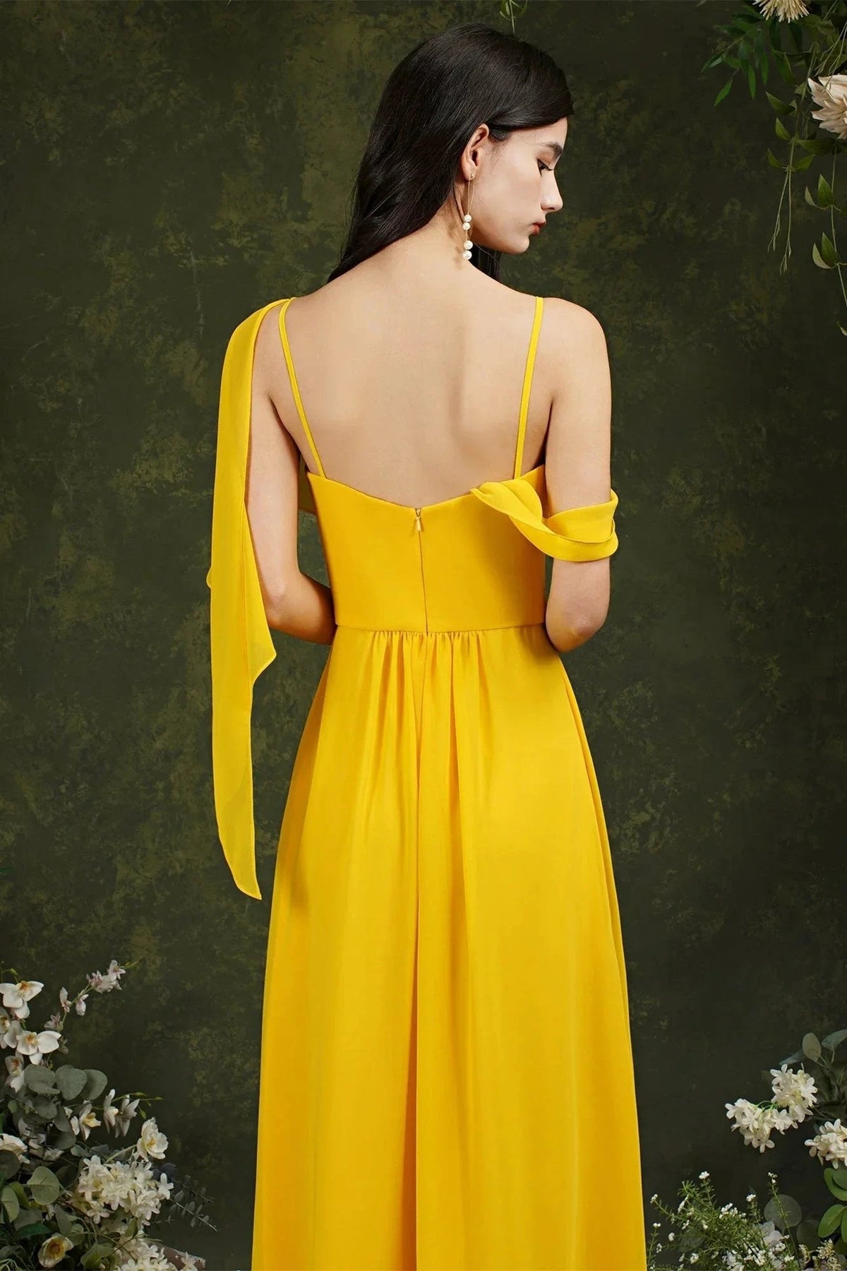 Elegant A-line Chiffon Ruffles Floor-length Split Bridesmaid Dress With Pockets (ZD13143)