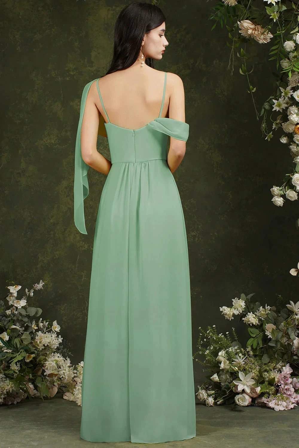 Elegant A-line Chiffon Ruffles Floor-length Split Bridesmaid Dress With Pockets (ZD13143)