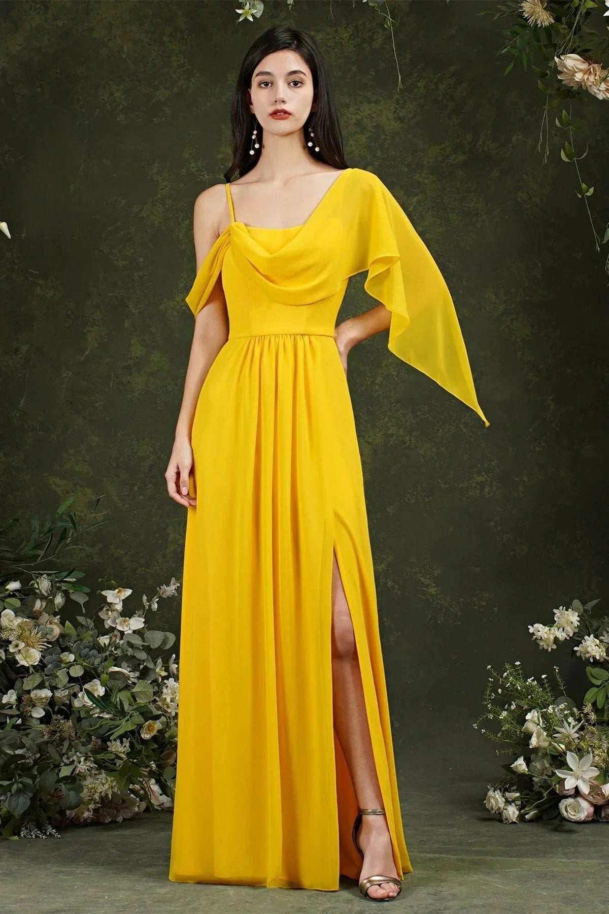 Elegant A-line Chiffon Ruffles Floor-length Split Bridesmaid Dress With Pockets (ZD13143)