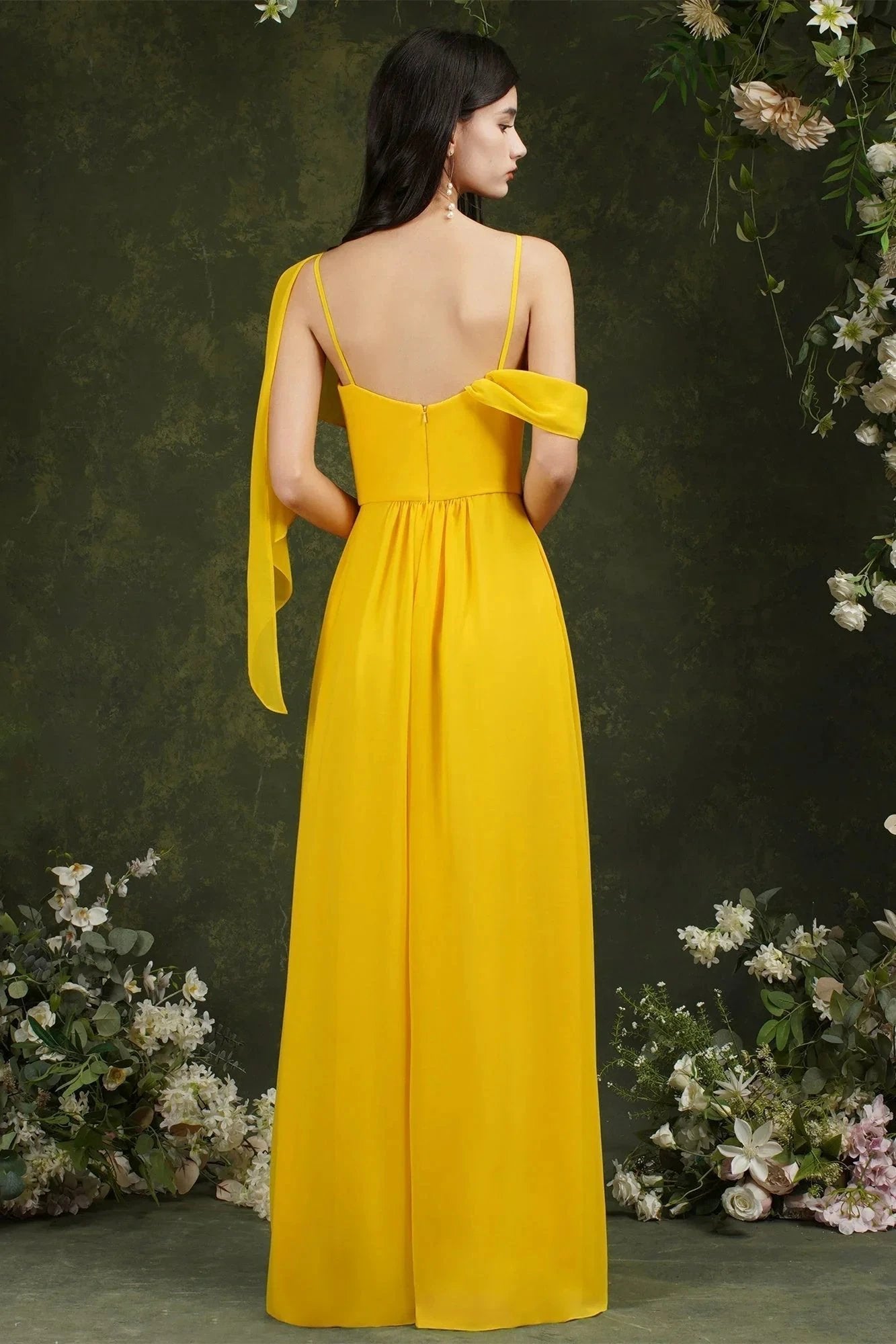 Elegant A-line Chiffon Ruffles Floor-length Split Bridesmaid Dress With Pockets (ZD13143)