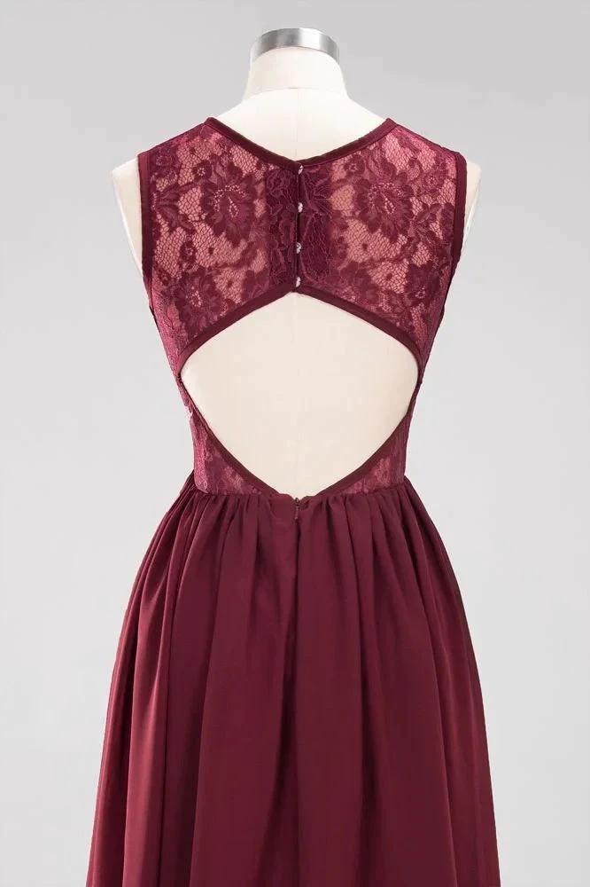 Elegant A-line Lace Sleeveless Bridesmaid Dresses Chiffon Jewel Ruffles Floor-Length Evening Dress with Appliques (ZD13093)