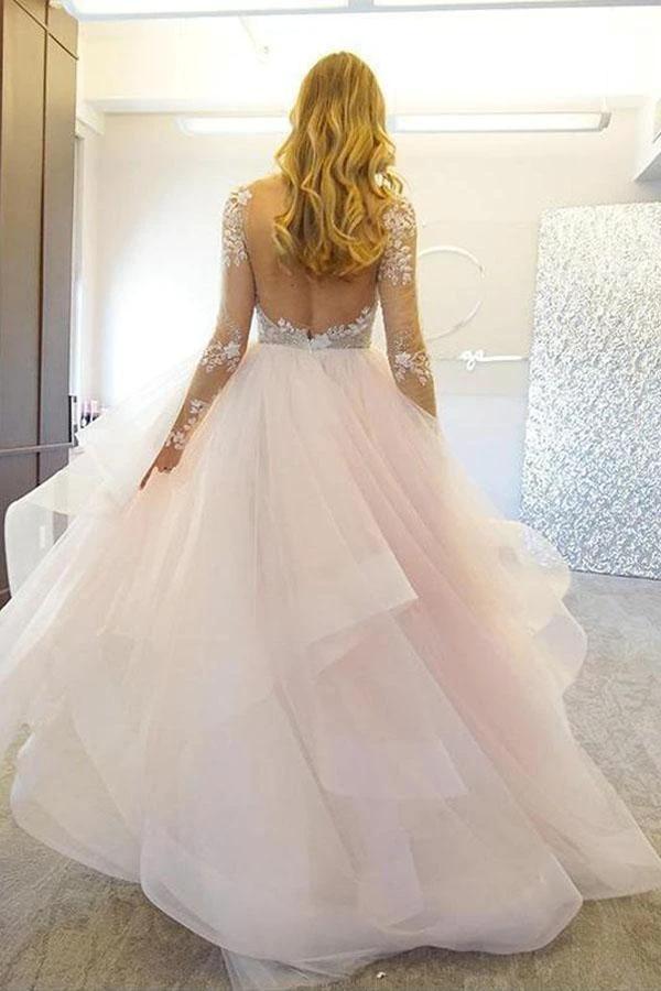 Elegant A-Line Long Sleeves Tulle Wedding Dresses With Appliques (ZD16289)