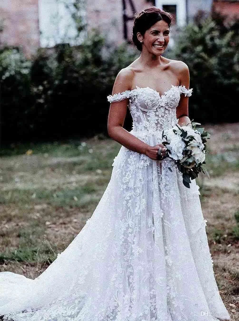 Elegant A-Line Off Shoulder White Tulle Wedding Dress with Appliques (ZD15380)