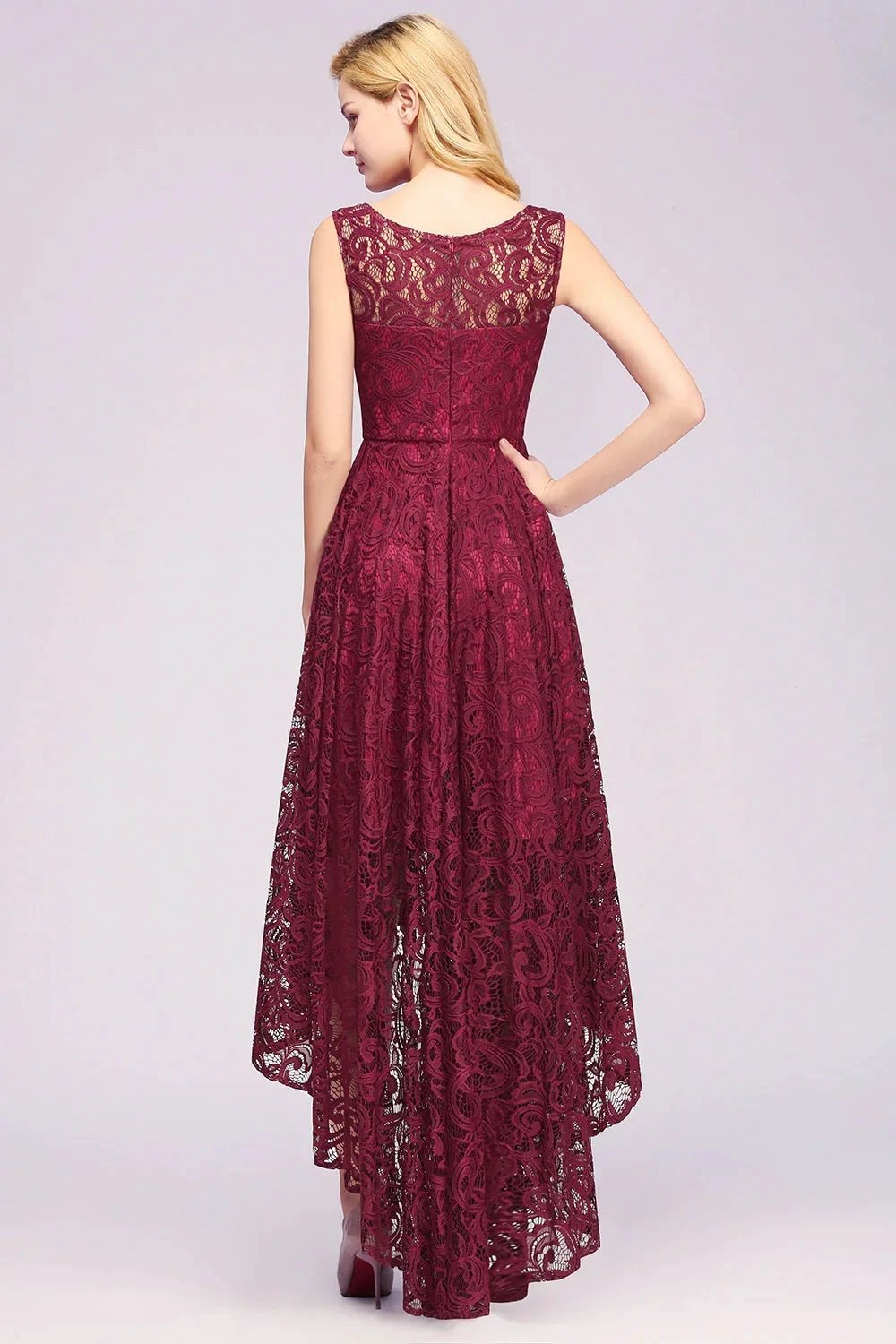Elegant A-Line Scoop Sleeveless Lace Bridesmaid Dress (ZD12861)