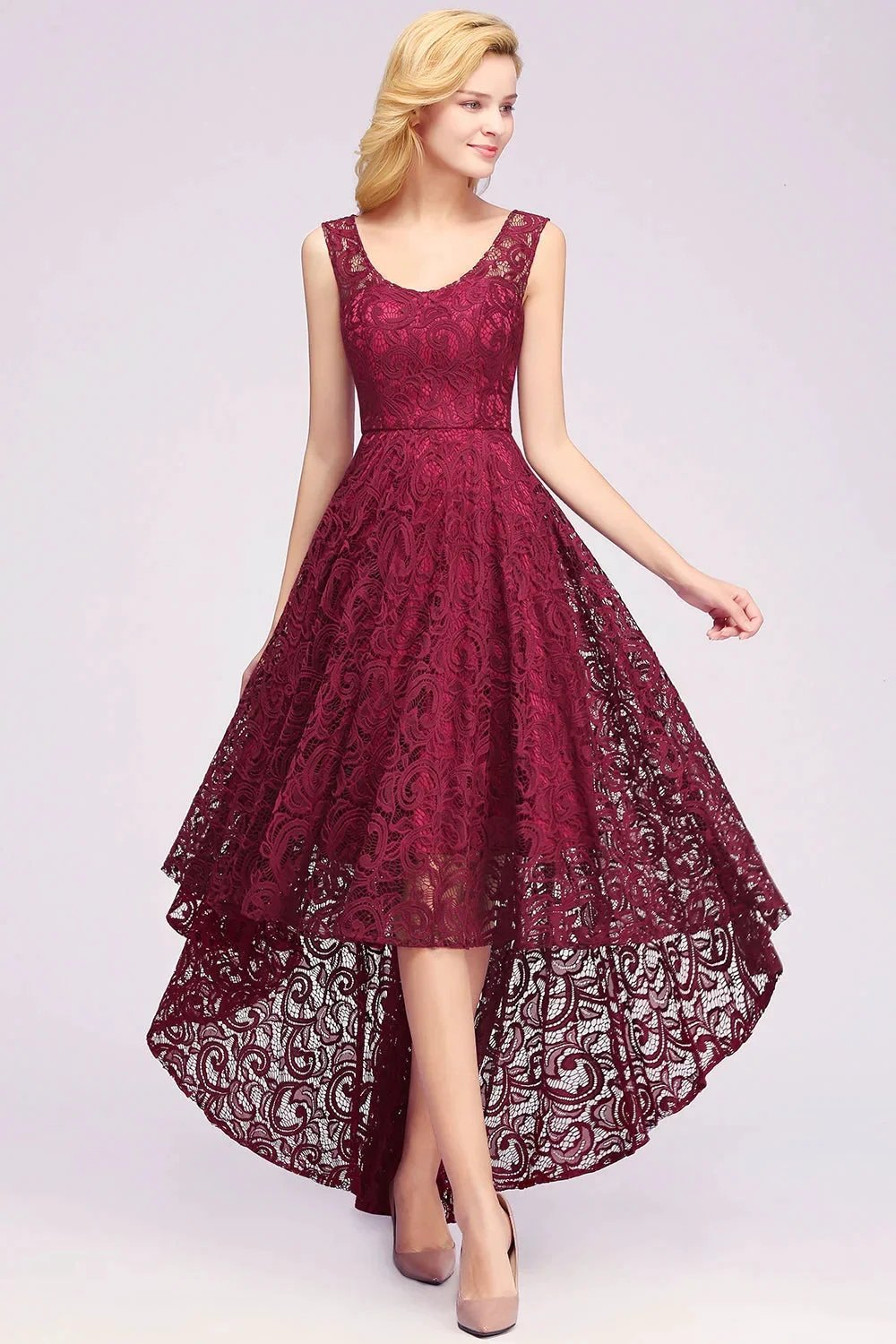 Elegant A-Line Scoop Sleeveless Lace Bridesmaid Dress (ZD12861)