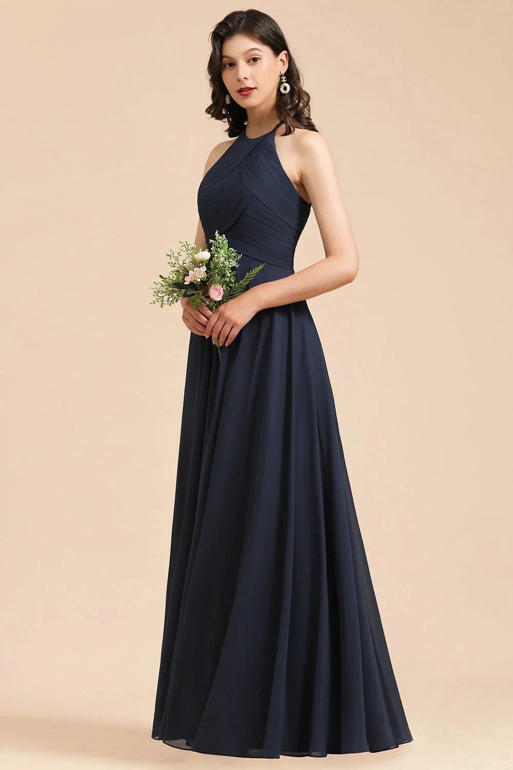 Elegant A-line Sleeveless V-Neck Ruffle Chiffon Lace Bridesmaid Dresses (ZD12873)
