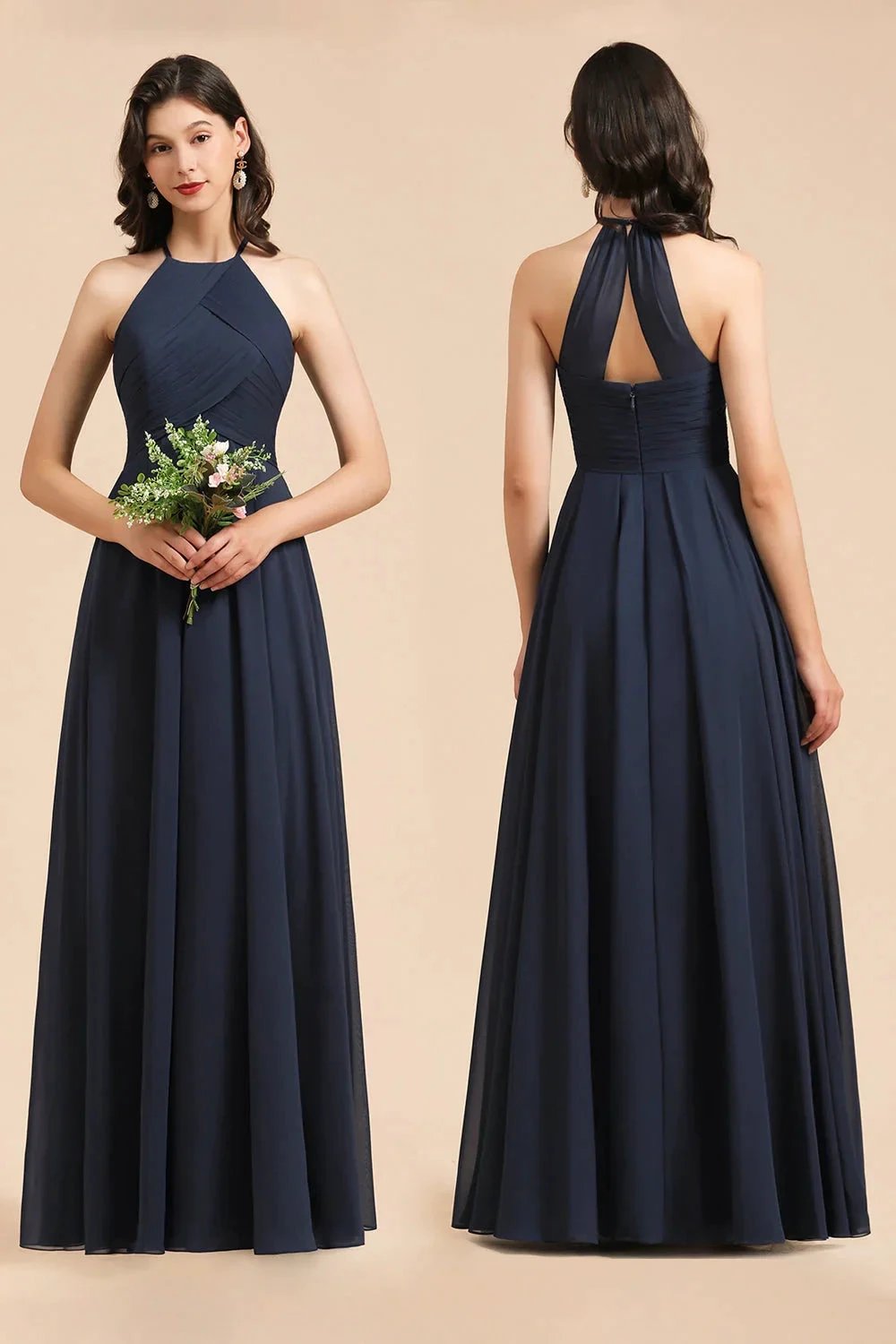 Elegant A-line Sleeveless V-Neck Ruffle Chiffon Lace Bridesmaid Dresses (ZD12873)