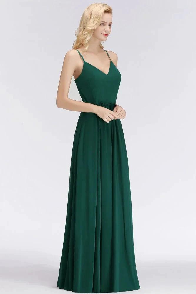 Elegant A-line Spaghetti Chiffon Bridesmaid Dresses V-neck Evening Maxi Gown (ZD13049)