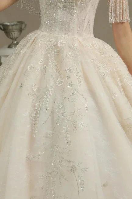 Elegant A-line wedding dresses | Wedding dresses with sleeves (ZD13778)