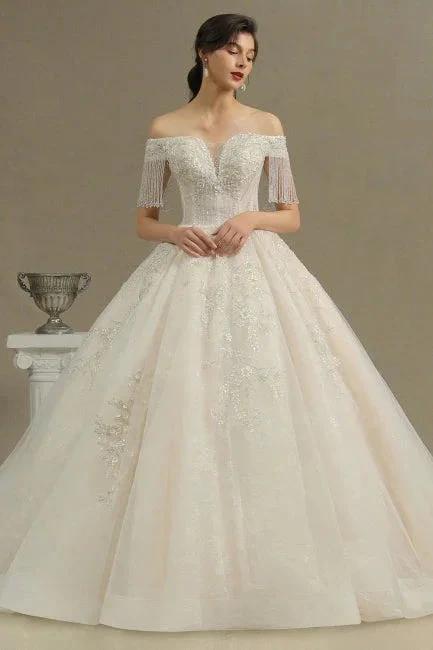 Elegant A-line wedding dresses | Wedding dresses with sleeves by misshow.com
