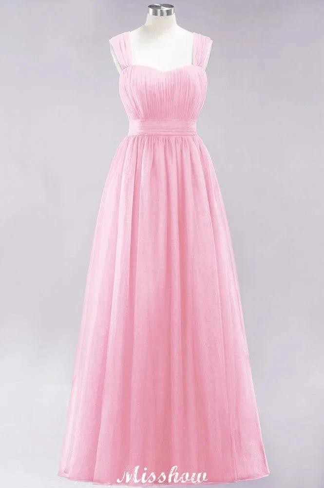 Elegant aline Sleeveless Tulle Evening Maxi Gown Burgundy Straps Bridesmaid Dress by misshow.com
