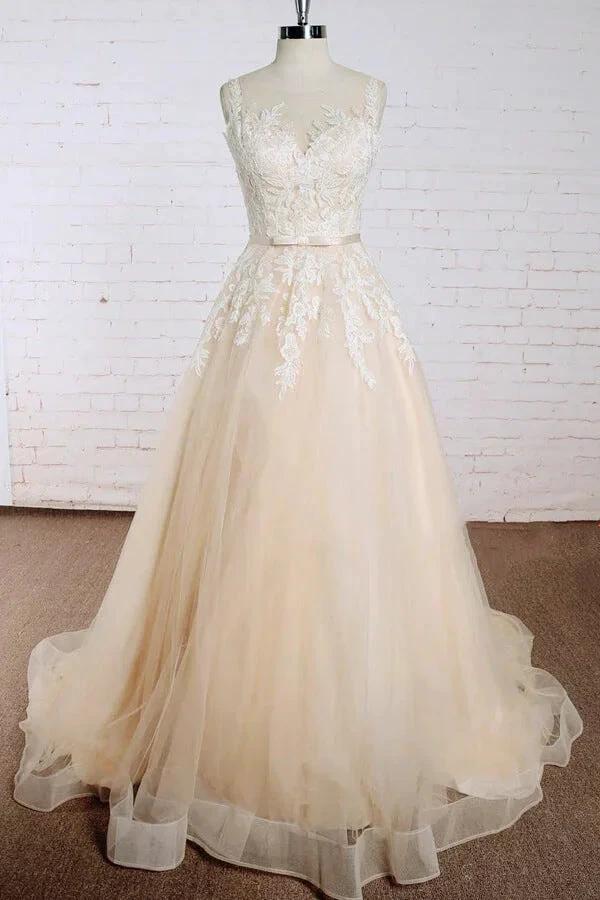 Elegant Appliques Tulle A-line Wedding Dress by misshow.com