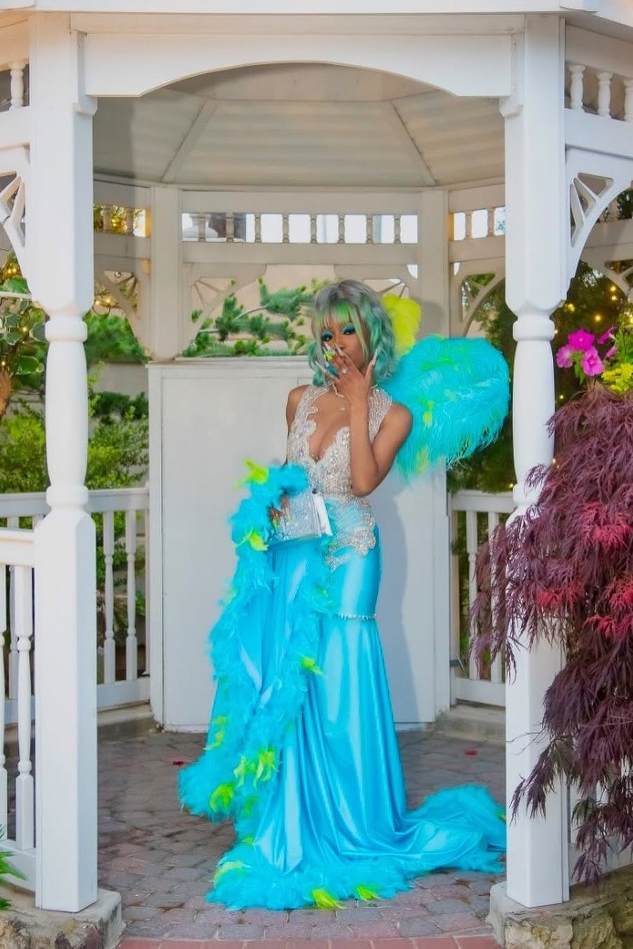 Elegant Blue Silver Sequined Feathers Mermaid Long Prom Dresses
