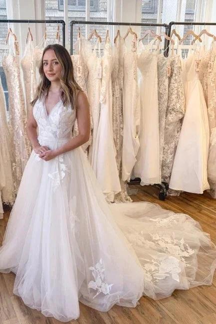 Elegant Boho V-neck A-Line Wedding Dresses With Lace (ZD14709)