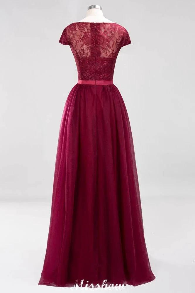 Elegant Cap Sleeves Floral aline Evening Swing Dress Appliques Tulle Bridesmaid Dress (ZD12880)
