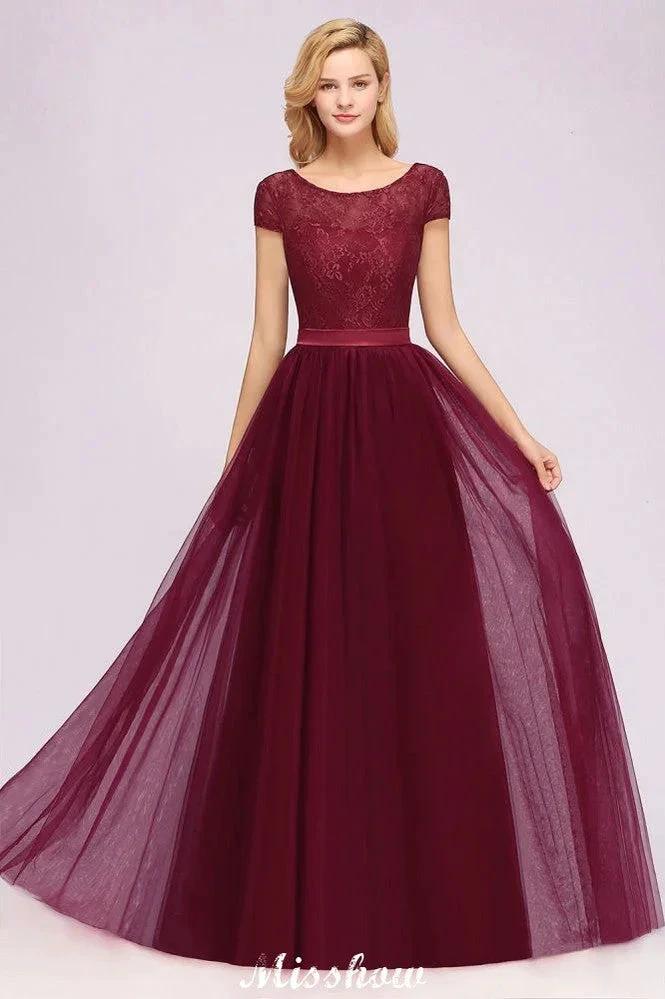 Elegant Cap Sleeves Floral aline Evening Swing Dress Appliques Tulle Bridesmaid Dress (ZD12880)