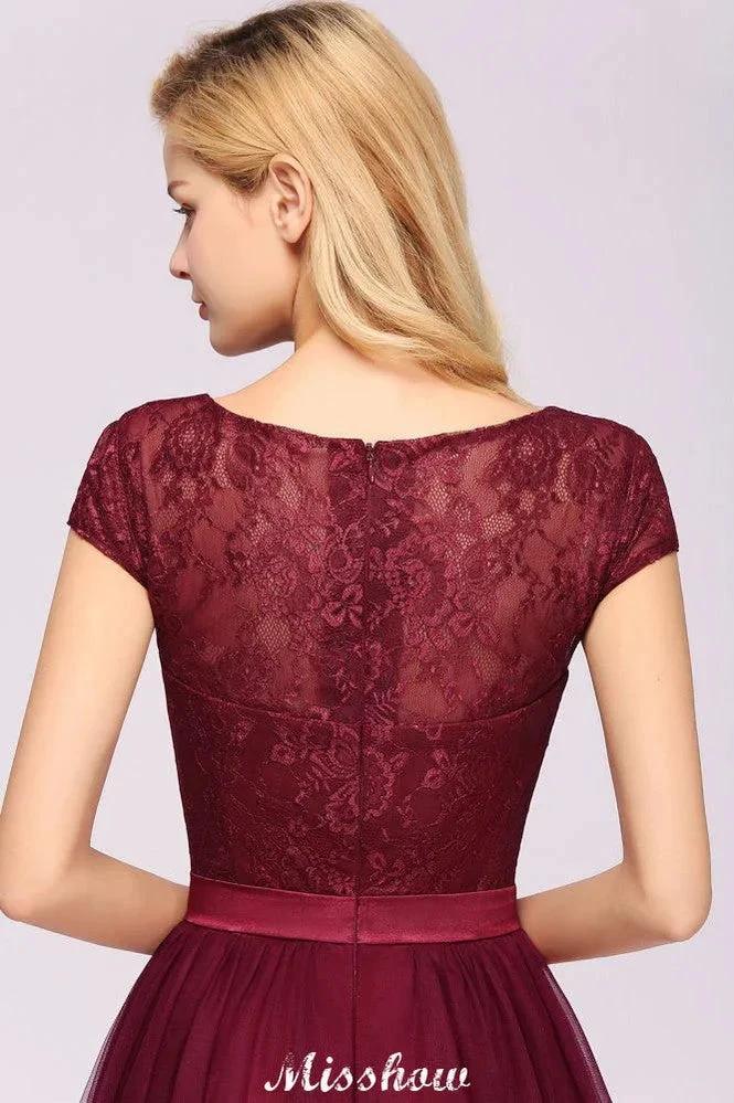 Elegant Cap Sleeves Floral aline Evening Swing Dress Appliques Tulle Bridesmaid Dress (ZD12880)