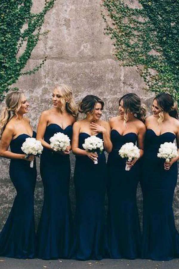 Elegant Sweet Heart Navy Mermaid Long Bridesmaid Dresses (ZD13212)