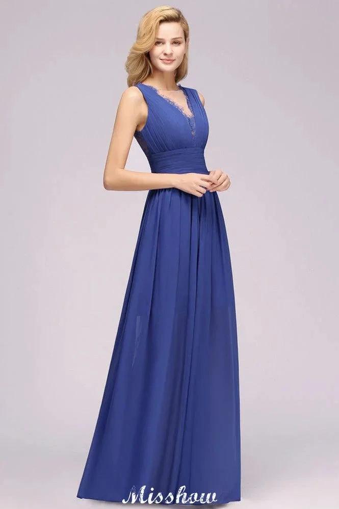 Elegant Chiffon Lace Jewel Sleeveless Floor-Length A-Line Ruffles Bridesmaid Dress (ZD12935)