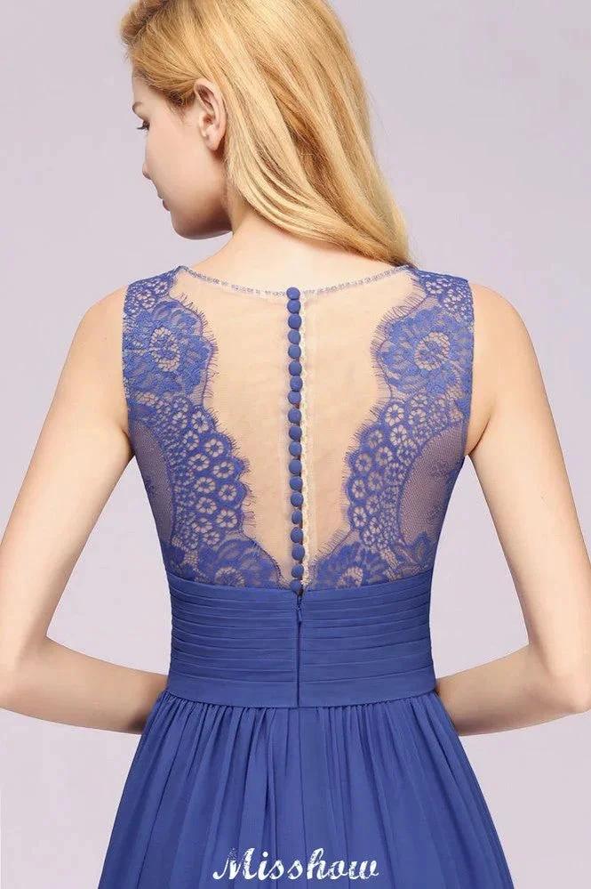 Elegant Chiffon Lace Jewel Sleeveless Floor-Length A-Line Ruffles Bridesmaid Dress (ZD12935)