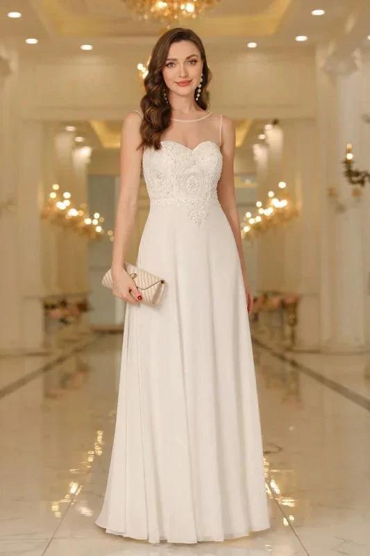 Elegant Chiffon Sleevless Evening Dress Scoop Neck Lace Apliques Bridesmaid Dress (ZD12867)