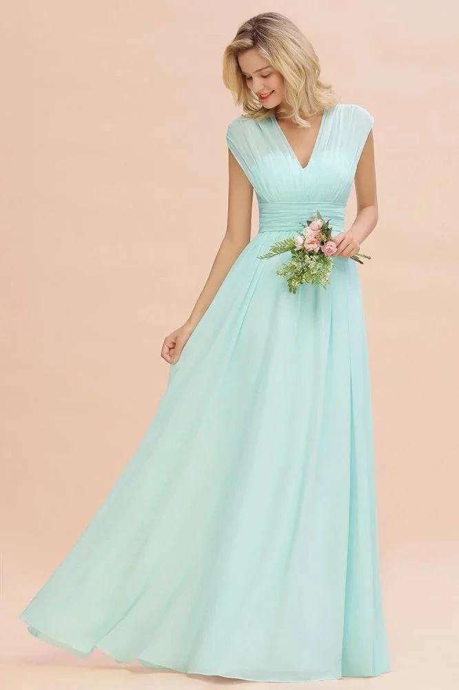 Elegant Chiffon V-Neck Sleeveless Floor-Length A-line Bridesmaid Dress with Ruffles (ZD13127)