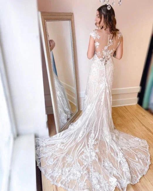 Elegant Cream Appliques Mermaid Wedding Dresses with Lace (ZD14710)