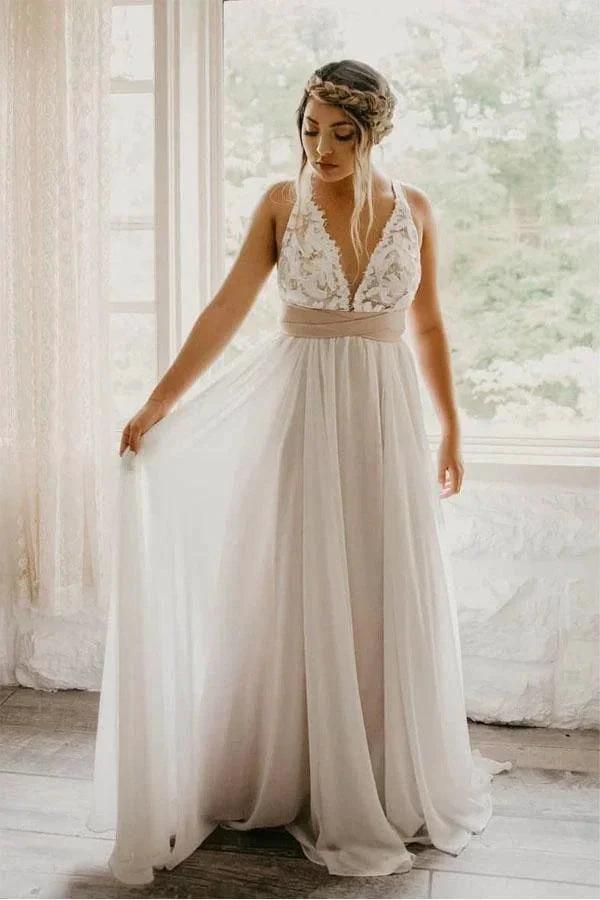 Elegant Criss Cross Deep V-Neck Wedding Dress with Waistband (ZD16010)